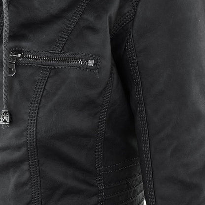 Women's Leather Look Hooded Jacket - detail