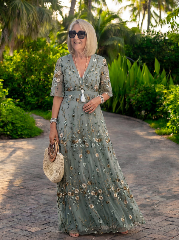 Melodi – Long Floral Dress with V-Neck