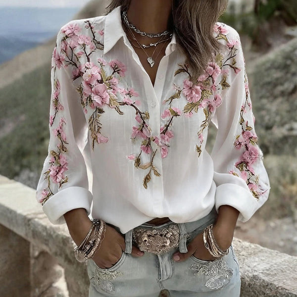 FLORA™ - Blossom Print Button-Front Blouse