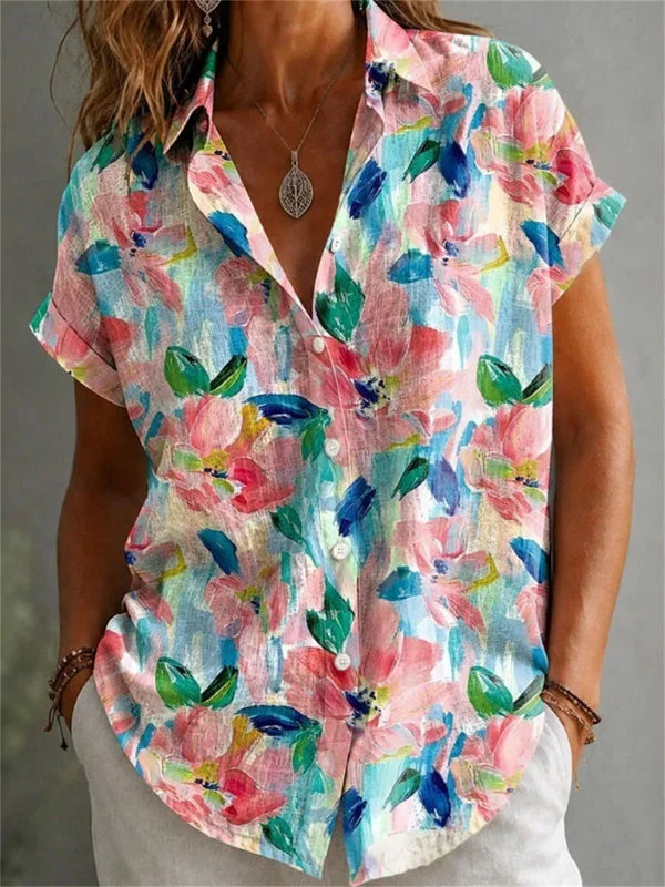 MILA™ - Colourful Floral Button-Front Blouse