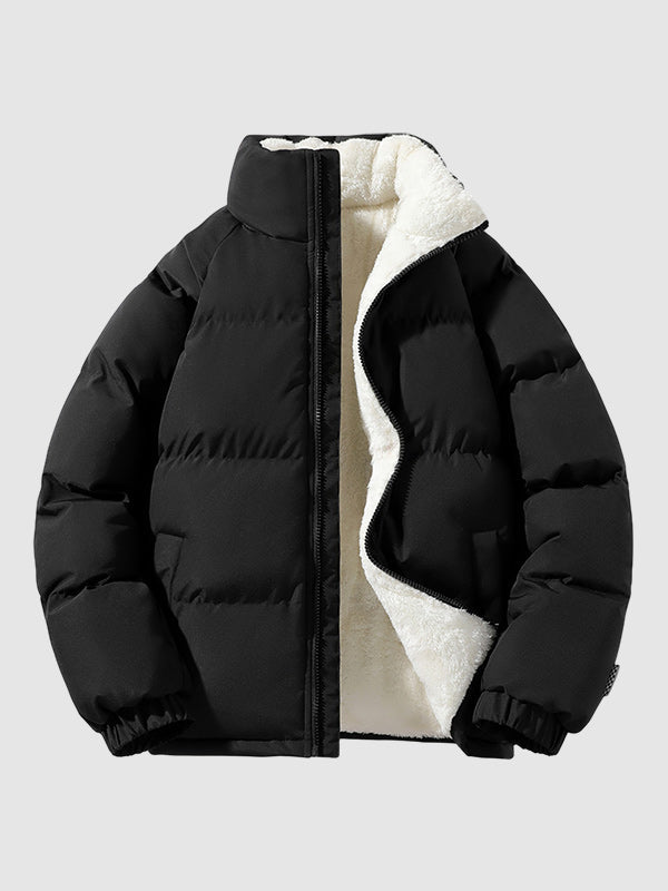 Women's Lined Puffer Jacket - black and beige