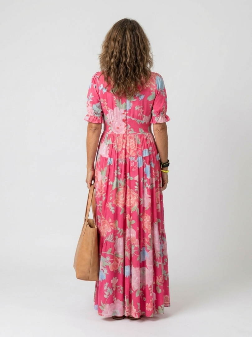 Line | Romantic Floral Midi Dress with V-Neck