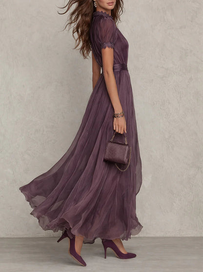 Women's Mauve Maxi Dress with Lace Trim - image 2