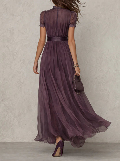 Women's Mauve Maxi Dress with Lace Trim - image 3