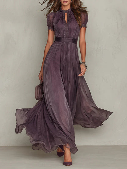 Women's Mauve Maxi Dress with Lace Trim - image 1