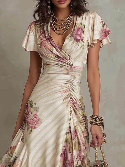 Camellia | Elegant Floral Ruched Wrap Midi Dress