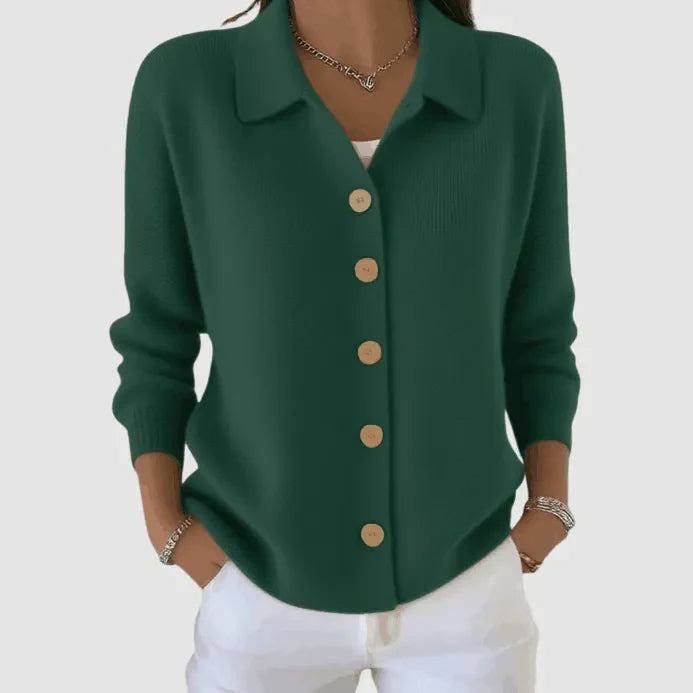 Women's Button-Up Knit Cardigan with Lapel Collar - image 8