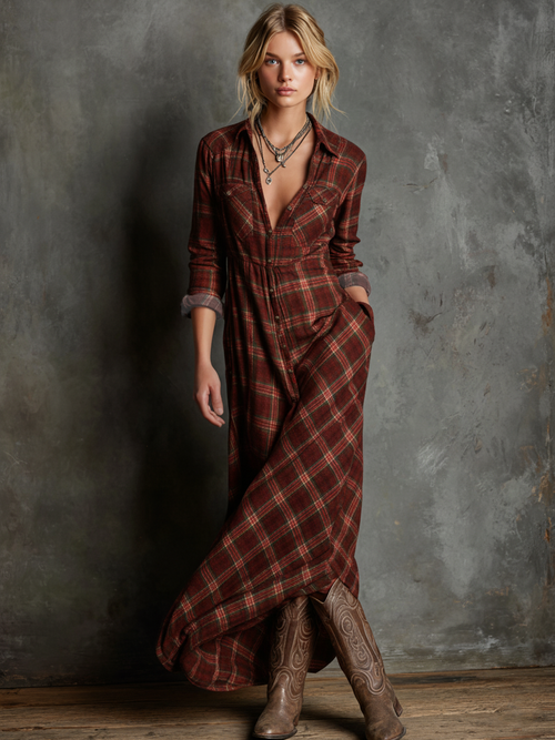 AILENE | CLASSIC GREEN PLAID SHIRT DRESS