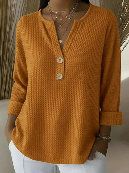 Lucía | Textured Henley Top with Buttons
