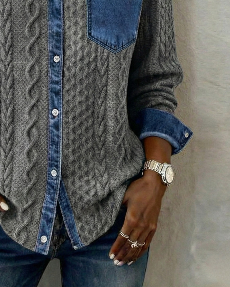 Women's Knit Jumper with Denim Look Collar - image 6
