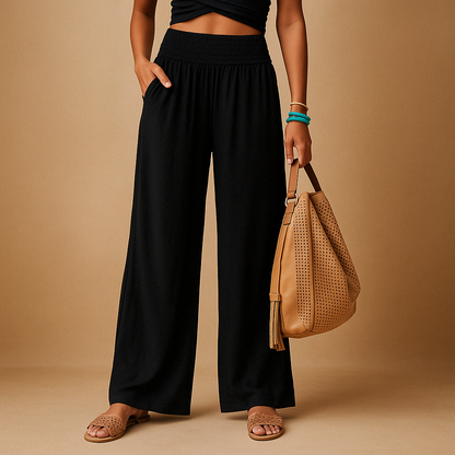 Women's High Waist Linen Look Trousers with Elastic Waist - image 7