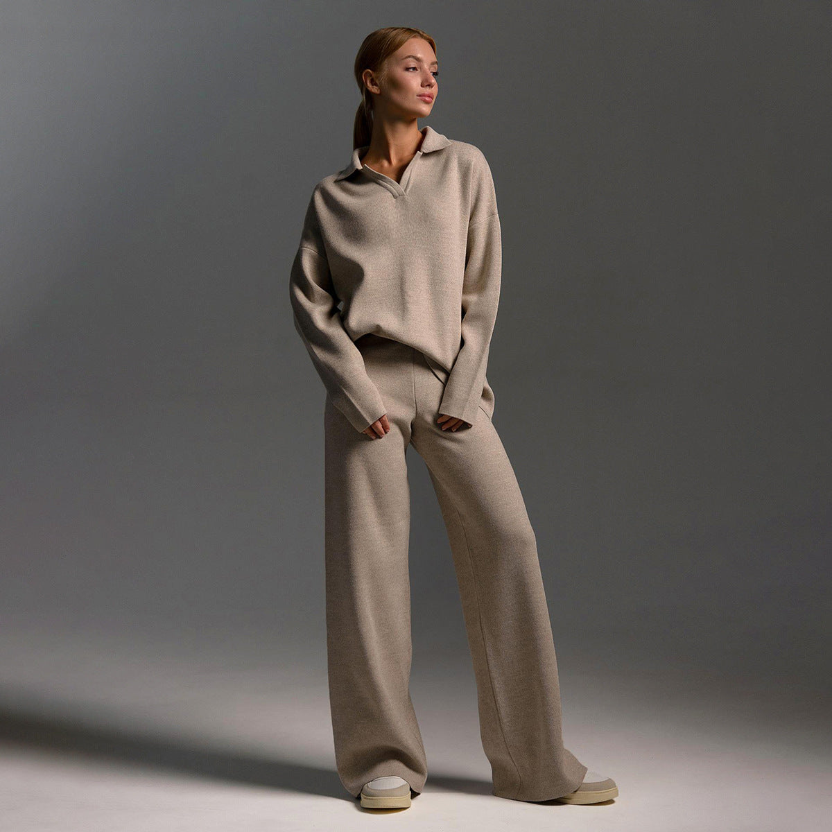 Women's Wide Leg Trousers and Polo Collar Jumper Set - image 10