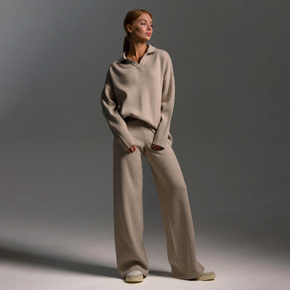 Women's Wide Leg Trousers and Polo Collar Jumper Set - image 10
