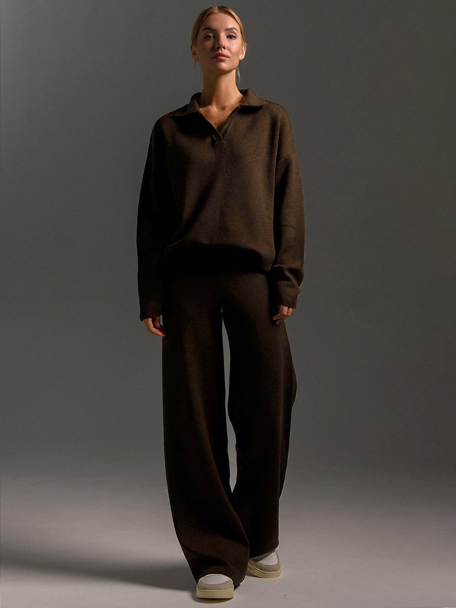Women's Wide Leg Trousers and Polo Collar Jumper Set - image 3