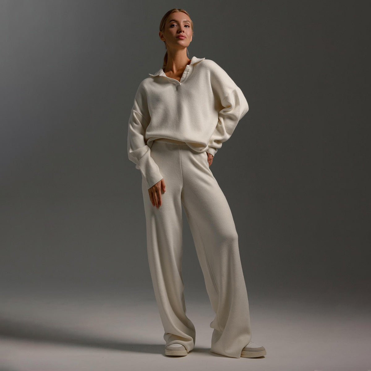 Women's Wide Leg Trousers and Polo Collar Jumper Set - image 11