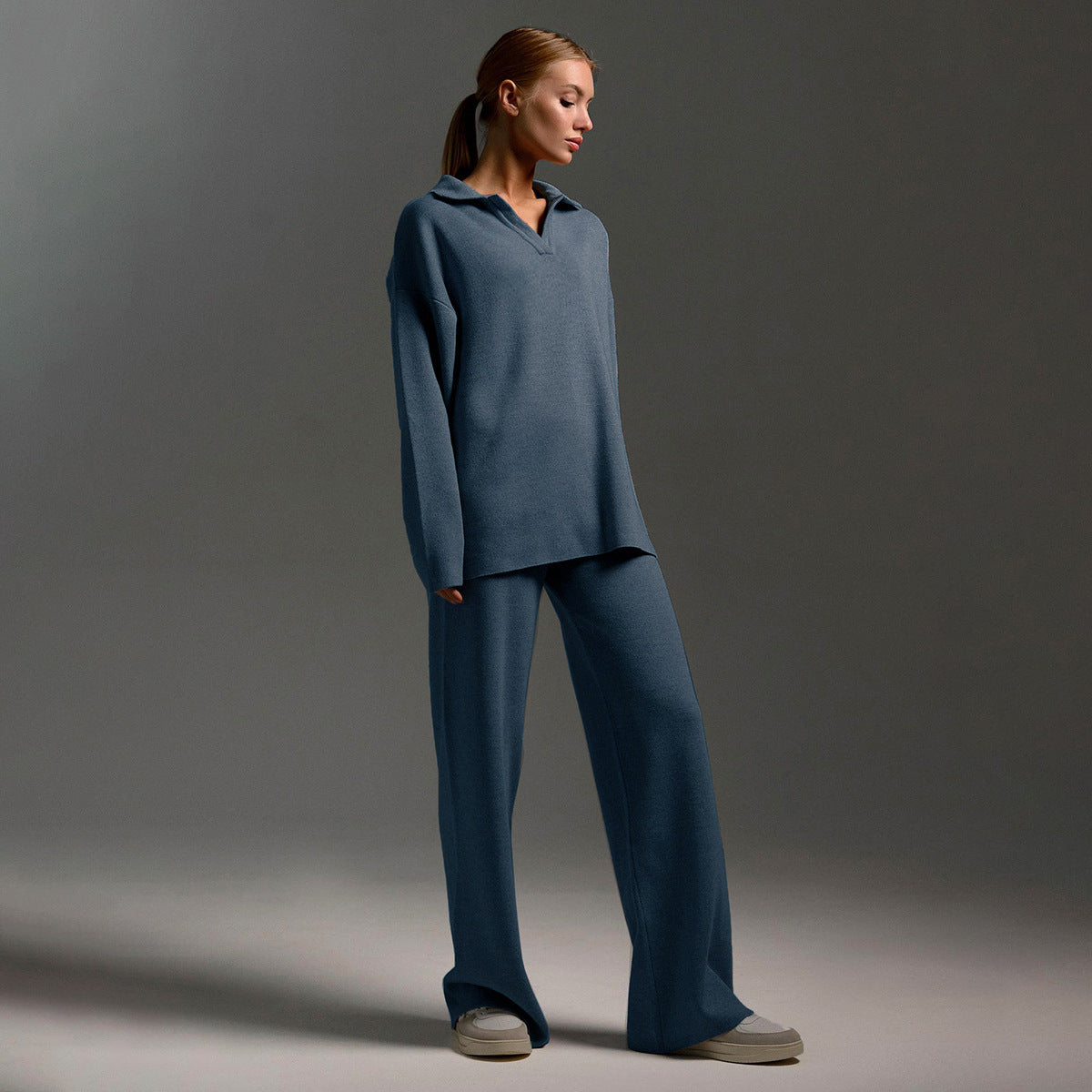 Women's Wide Leg Trousers and Polo Collar Jumper Set - image 2