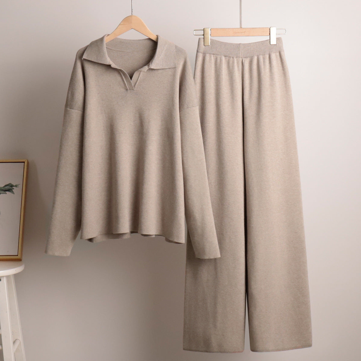 Women's Wide Leg Trousers and Polo Collar Jumper Set - image 5