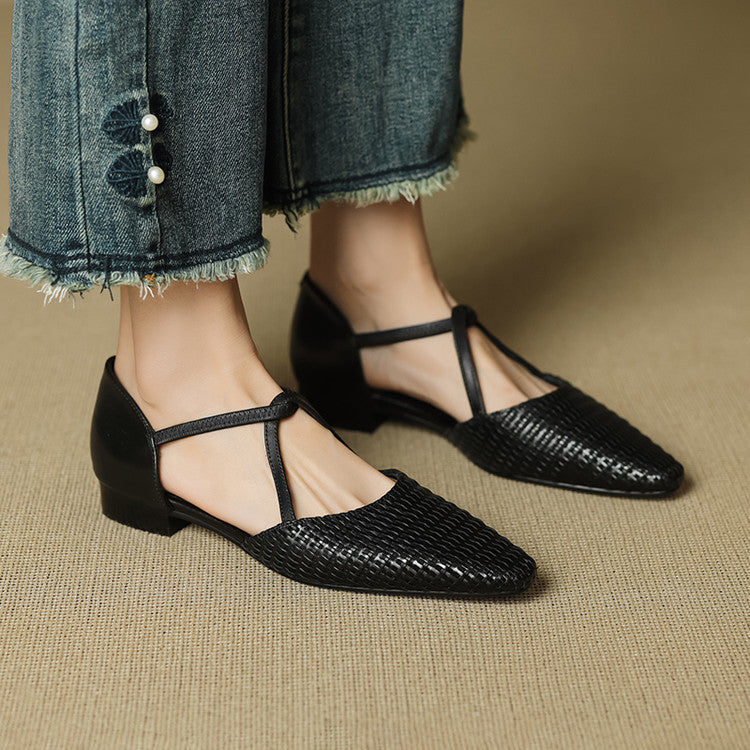 Elodie | Woven T-Strap Heels