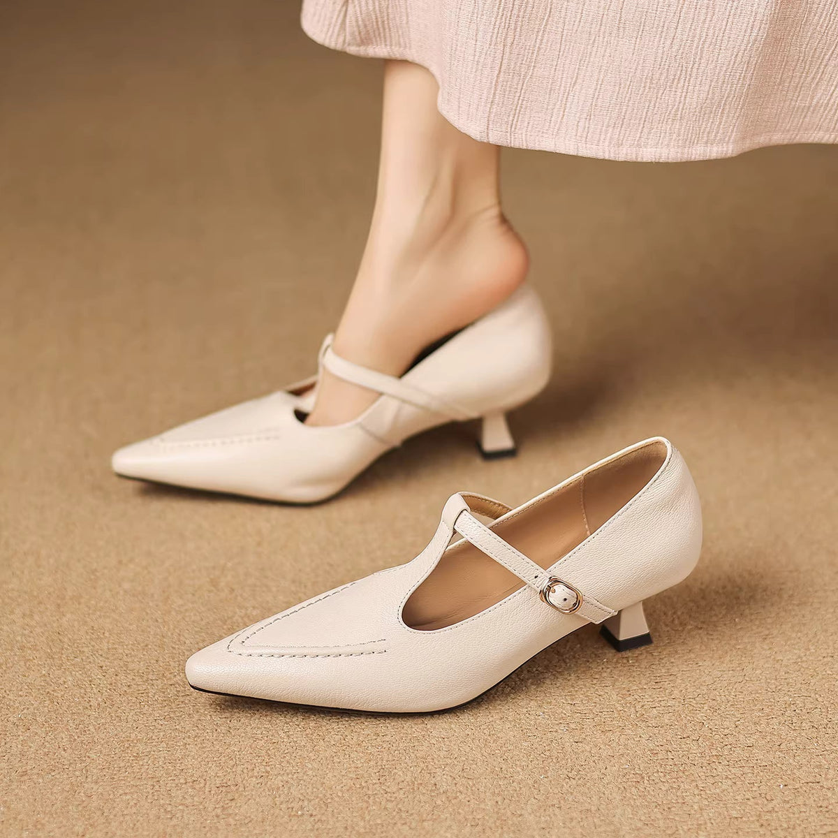 Eliza | Pointed T-Strap Heels