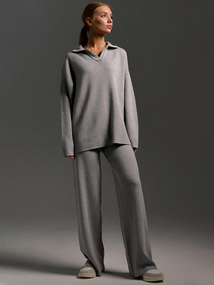 Women's Wide Leg Trousers and Polo Collar Jumper Set - image 7