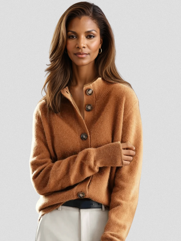 Women's Knit Button Cardigan with Collar - image 1