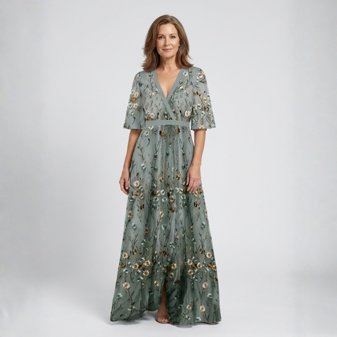 Melodi – Long Floral Dress with V-Neck