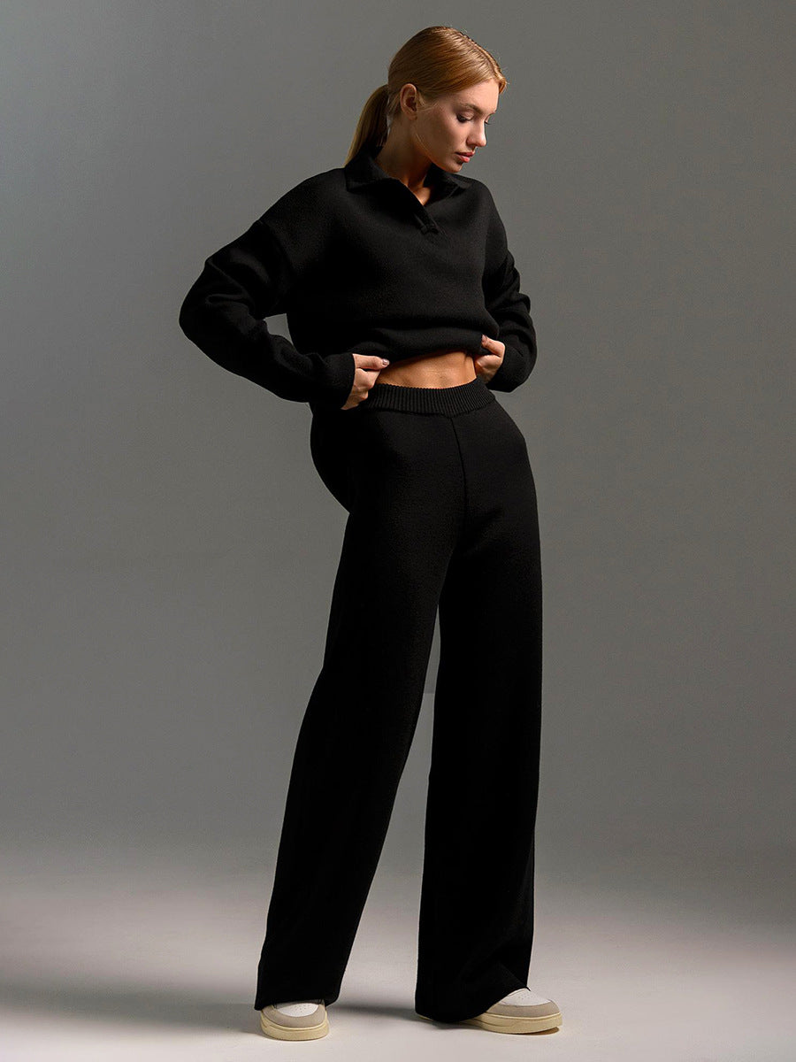 Women's Wide Leg Trousers and Polo Collar Jumper Set - image 12