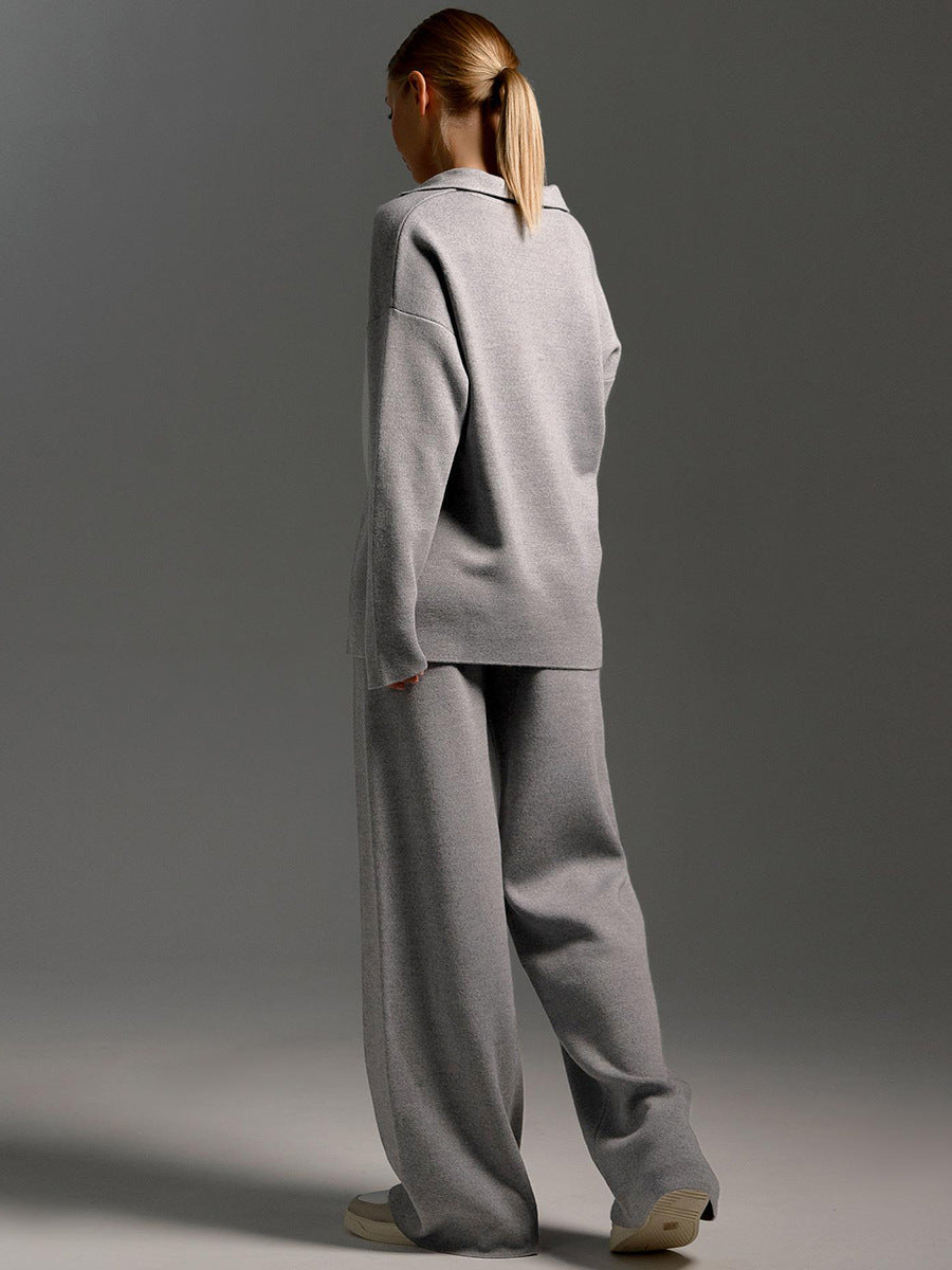 Women's Wide Leg Trousers and Polo Collar Jumper Set - image 8