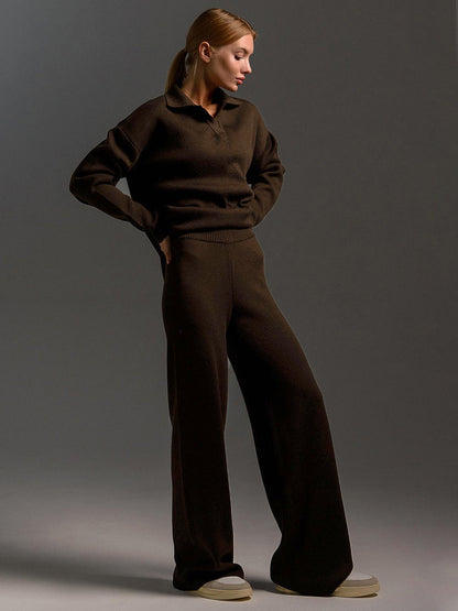 Women's Wide Leg Trousers and Polo Collar Jumper Set - image 9