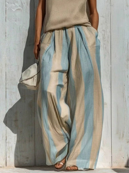 Paola | Sleeveless Top and Wide Striped Trousers Set