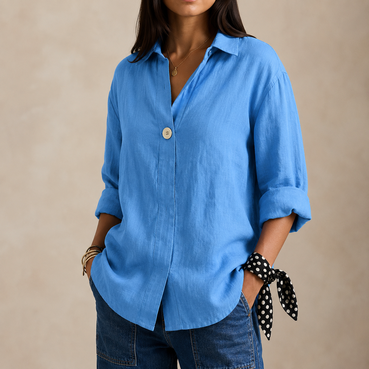 Women's Linen Look V-Neck Blouse - image 7