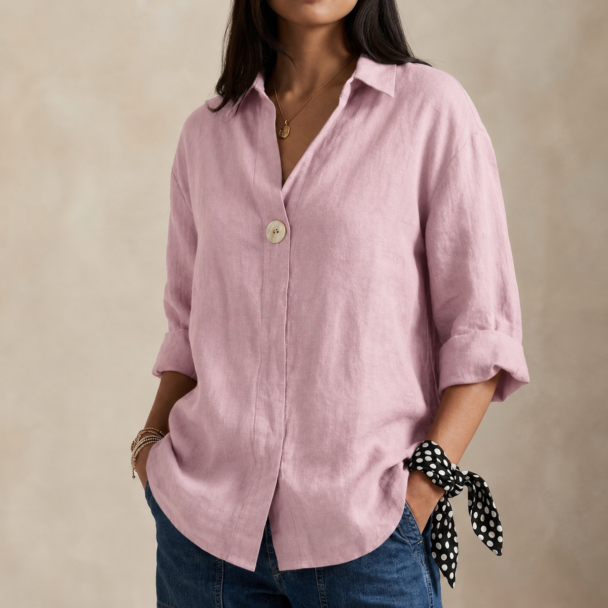 Women's Linen Look V-Neck Blouse - image 9