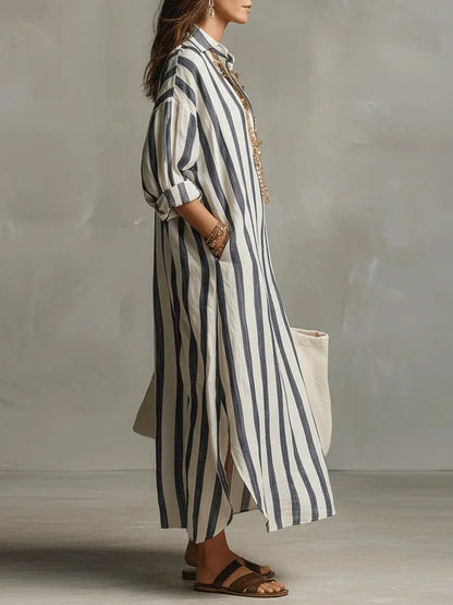 Women's Striped Maxi Shirt Dress - image 2
