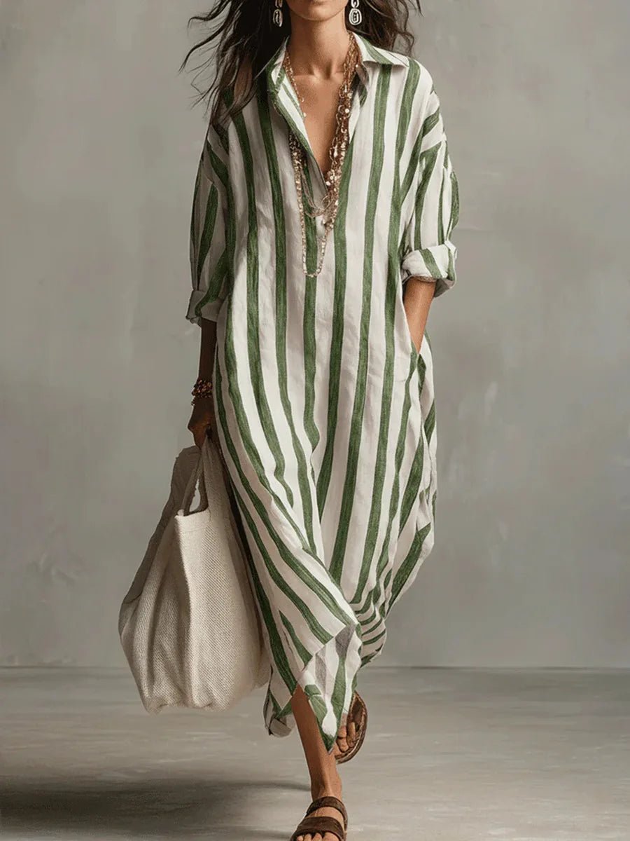 Women's Striped Maxi Shirt Dress - image 3