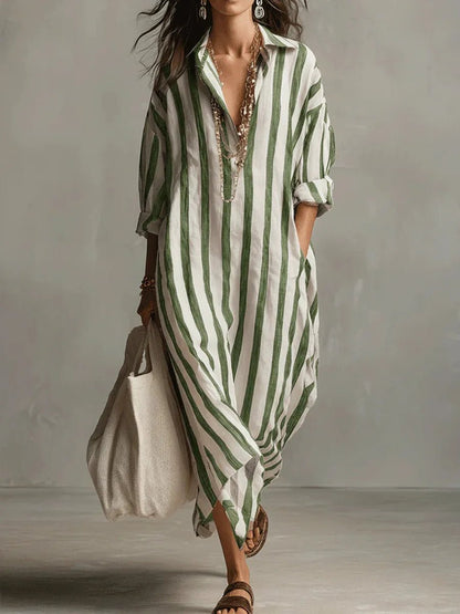 Women's Striped Maxi Shirt Dress - image 3