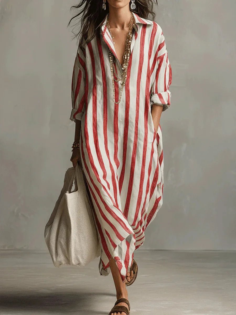 Women's Striped Maxi Shirt Dress - image 4