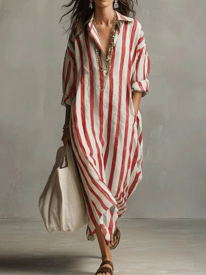 Women's Striped Maxi Shirt Dress - image 4