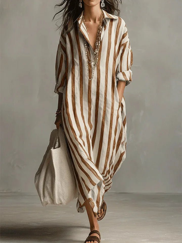Women's Striped Maxi Shirt Dress - image 5