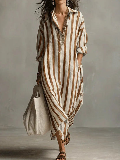 Women's Striped Maxi Shirt Dress - image 5