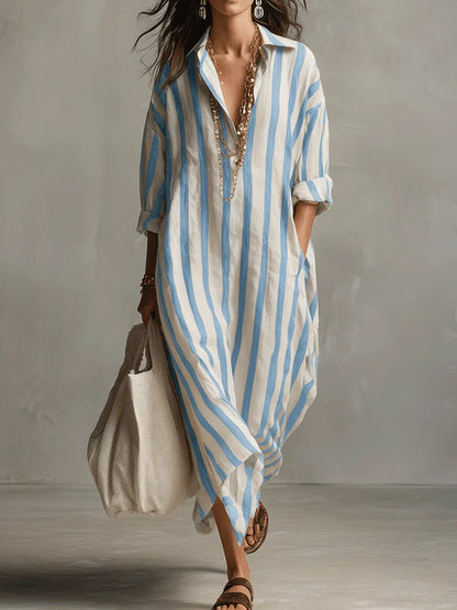 Women's Striped Maxi Shirt Dress - image 6