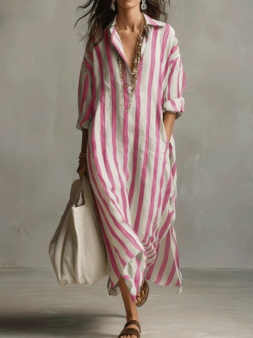 Women's Striped Maxi Shirt Dress - image 7