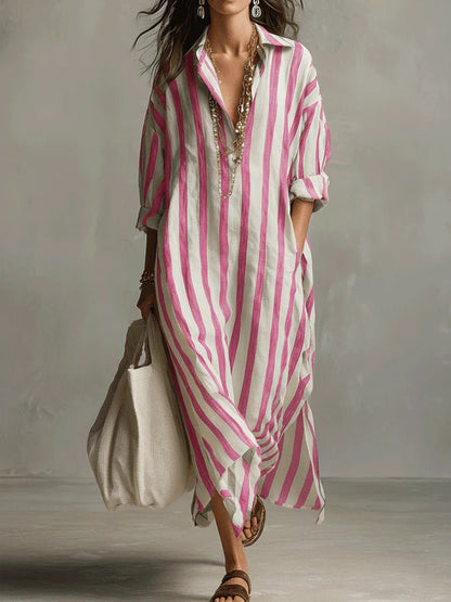 Women's Striped Maxi Shirt Dress - image 7