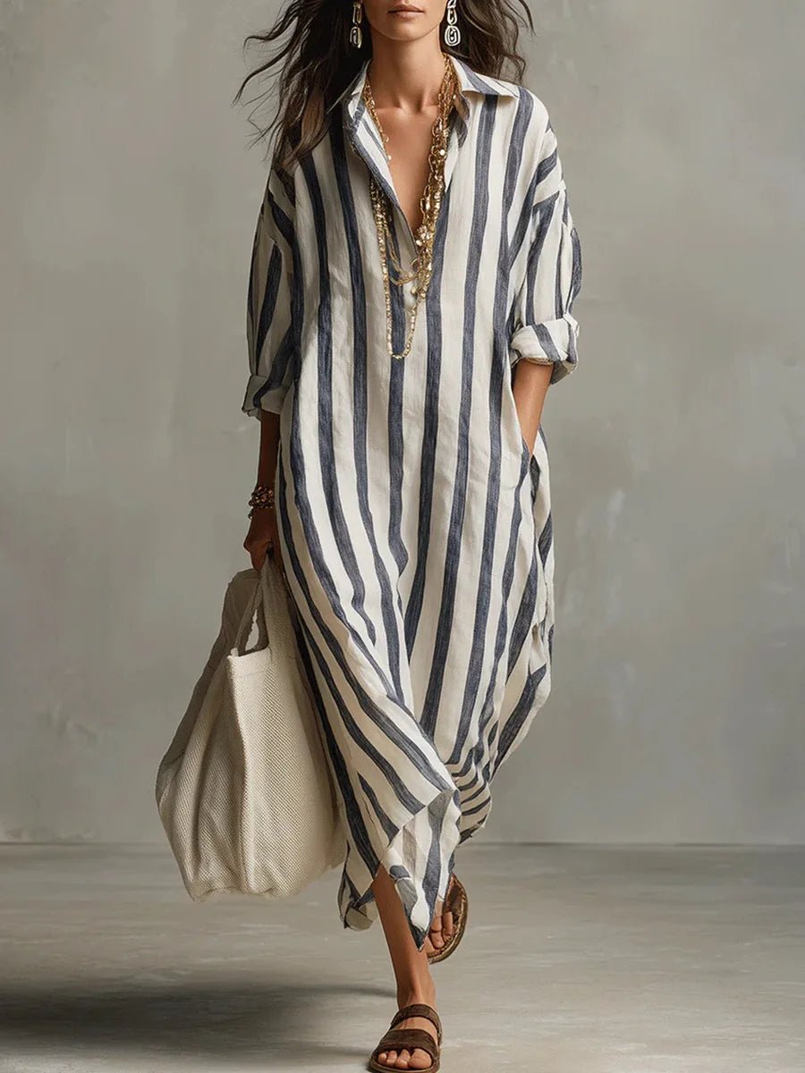 Women's Striped Maxi Shirt Dress - image 1