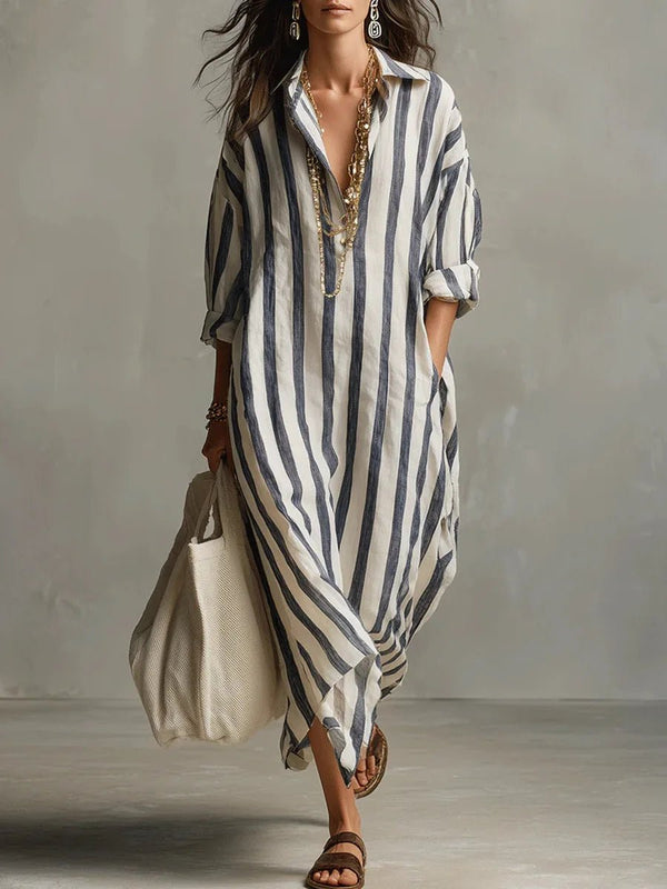 Women's Striped Maxi Shirt Dress - image 1