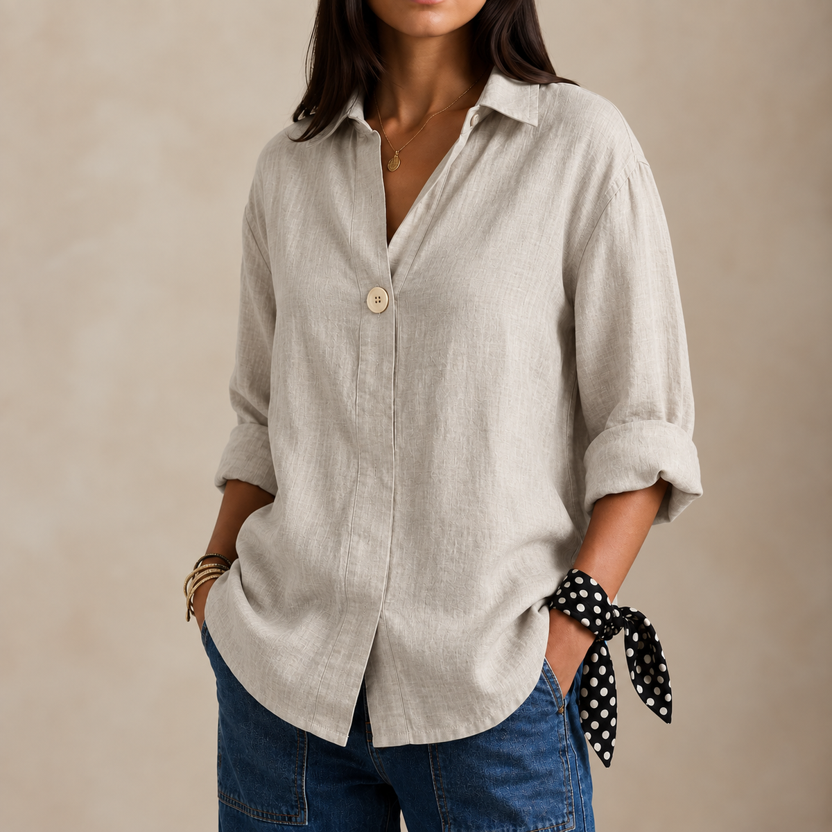 Women's Linen Look V-Neck Blouse - image 1