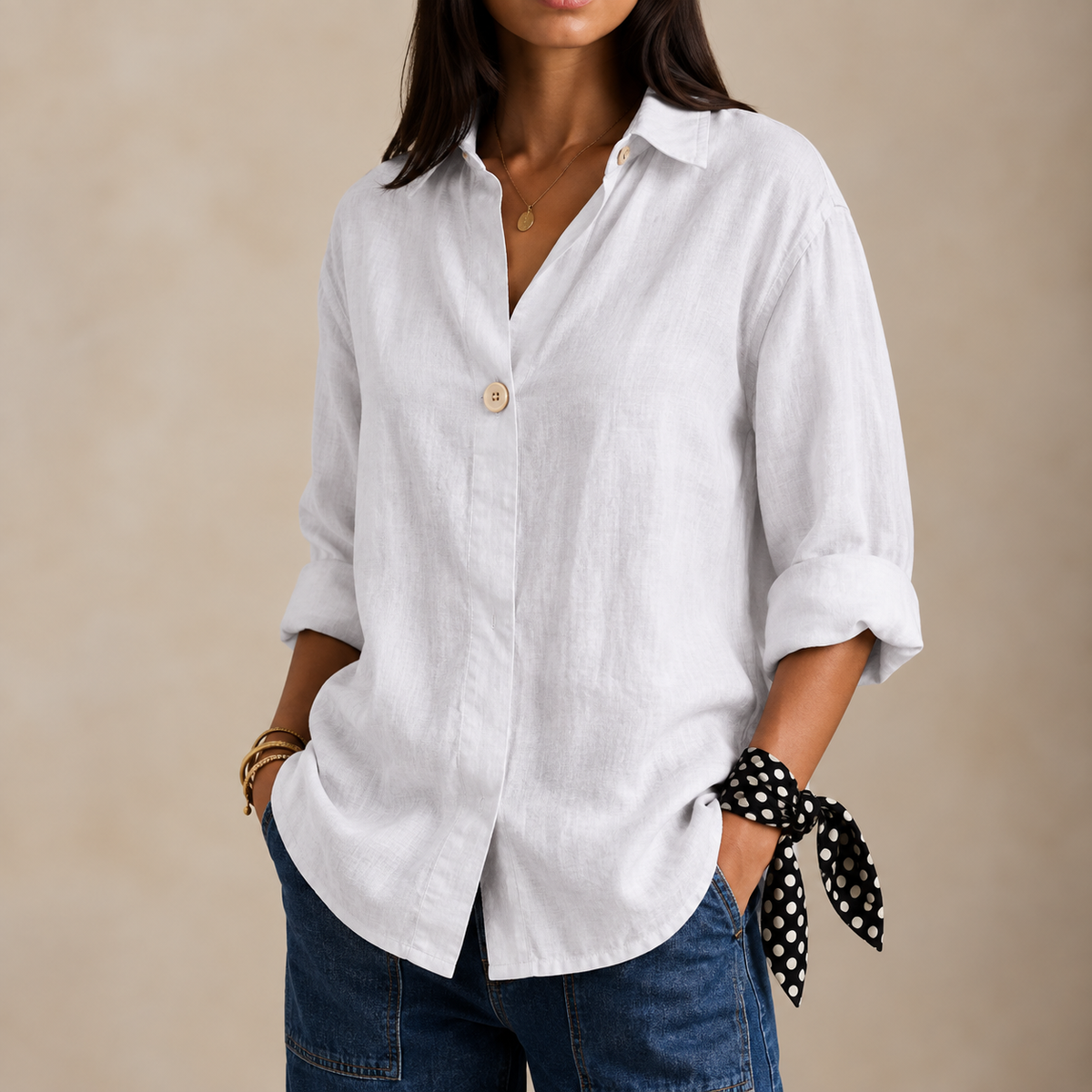 Women's Linen Look V-Neck Blouse - image 2
