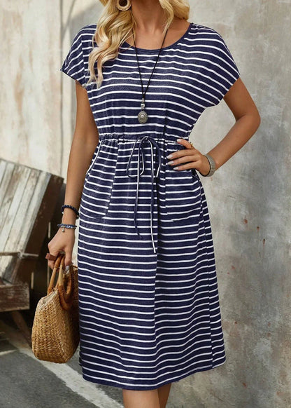 Sylvie | Blue Striped Tie-Waist Midi Dress