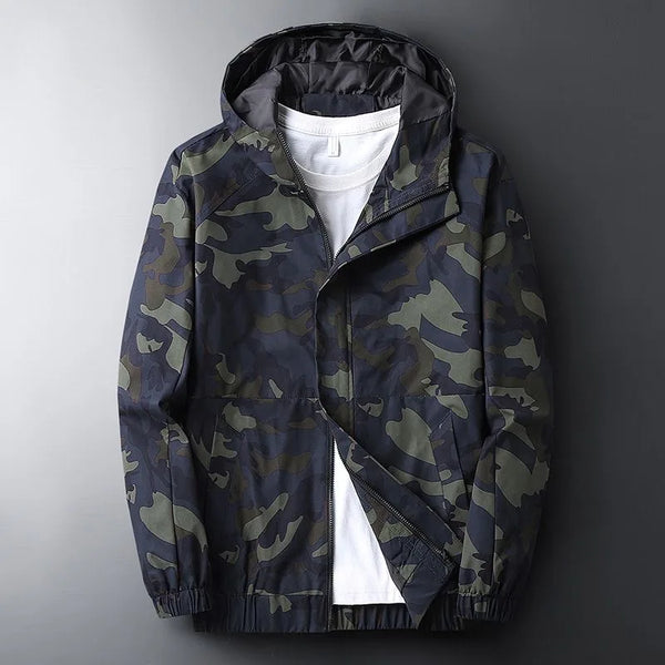 Men's Camo Hooded Jacket with Full Zip and Side Pockets - image 1