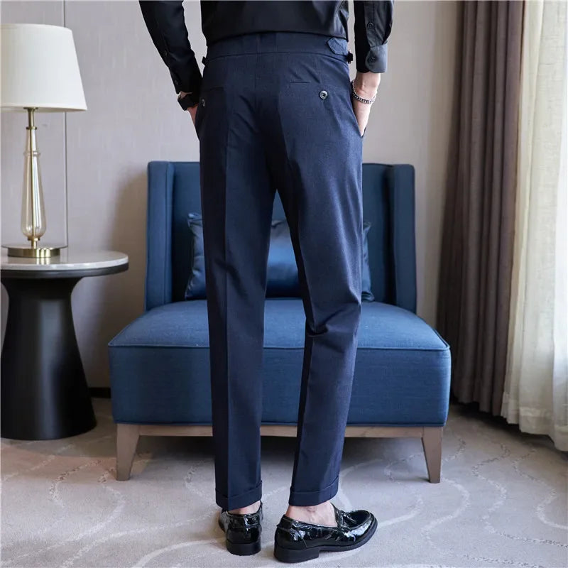 Men's Double Pleat High Waist Trousers with Side Adjusters and Tapered Leg - image 8