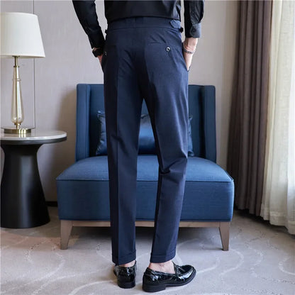 Men's Double Pleat High Waist Trousers with Side Adjusters and Tapered Leg - image 8
